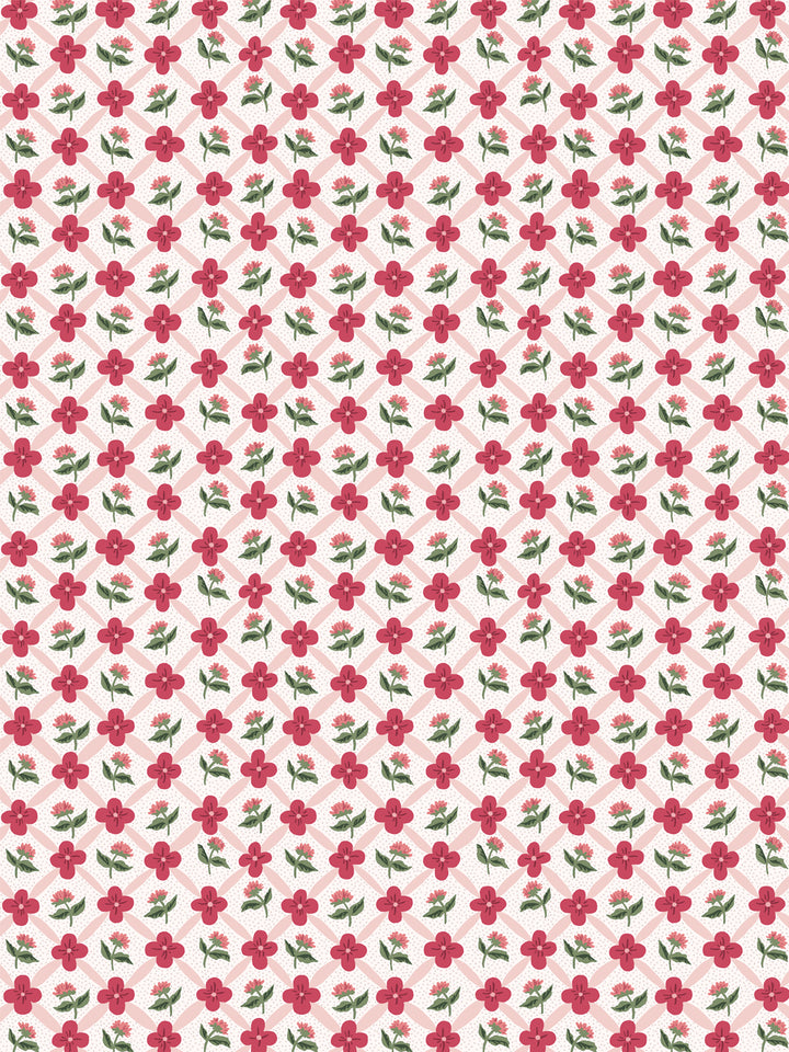 'Lattice Fleur' Wallpaper by Clare V. - Rouge Green