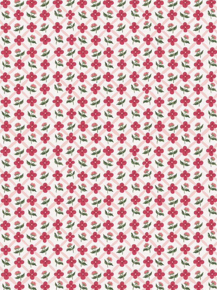 'Lattice Fleur' Wallpaper by Clare V. - Rouge Green