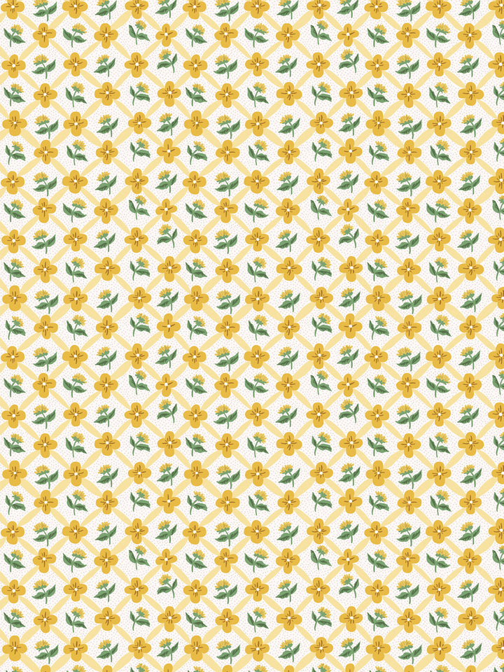 'Lattice Fleur' Wallpaper by Clare V. - Yellow Green