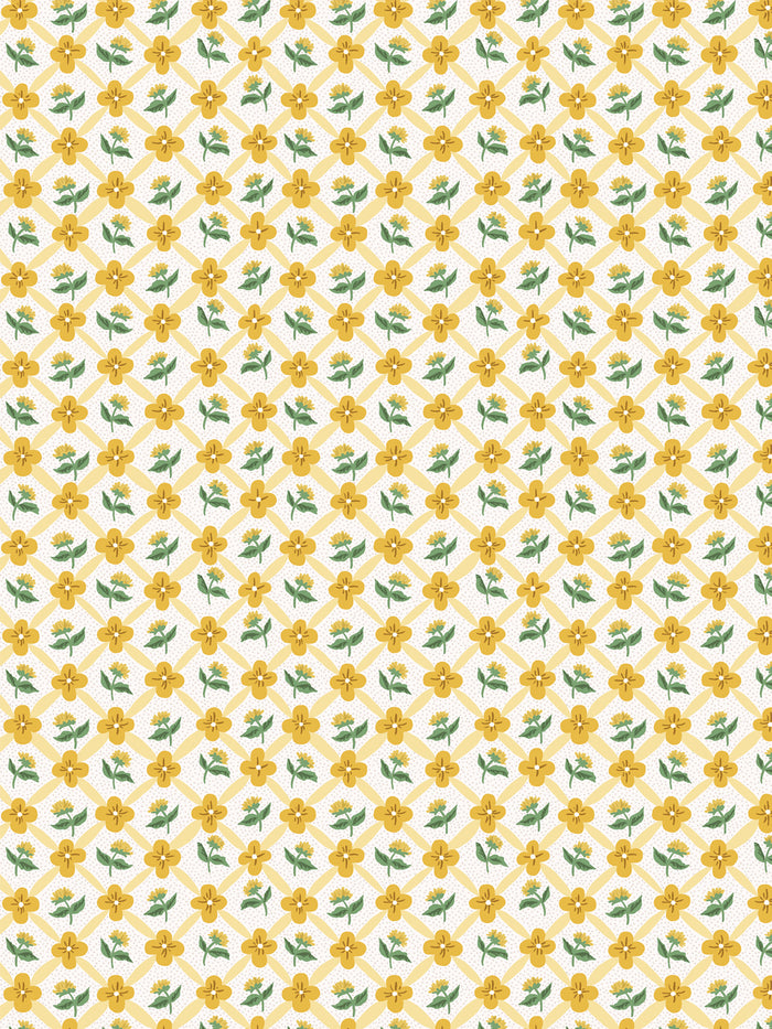 'Lattice Fleur' Wallpaper by Clare V. - Yellow Green