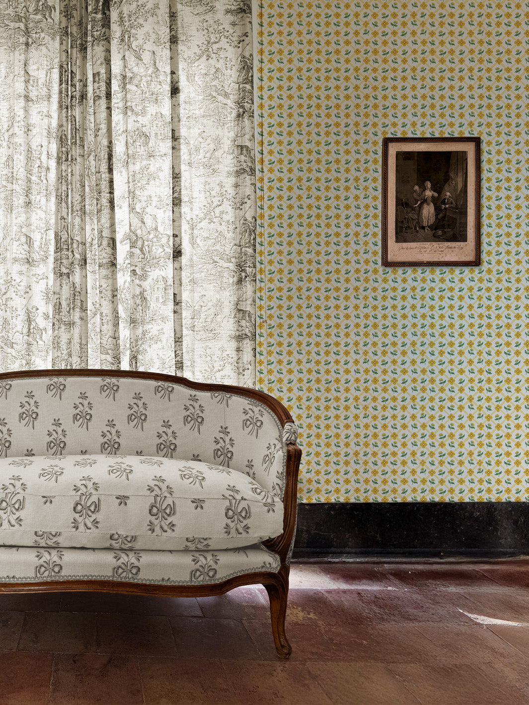 'Lattice Fleur' Wallpaper by Clare V. - Yellow Green