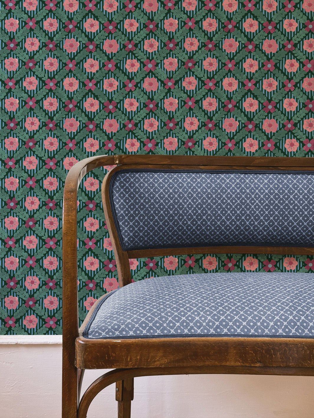 'Lattice Jardin' Wallpaper by Clare V. - Deep Forest Red