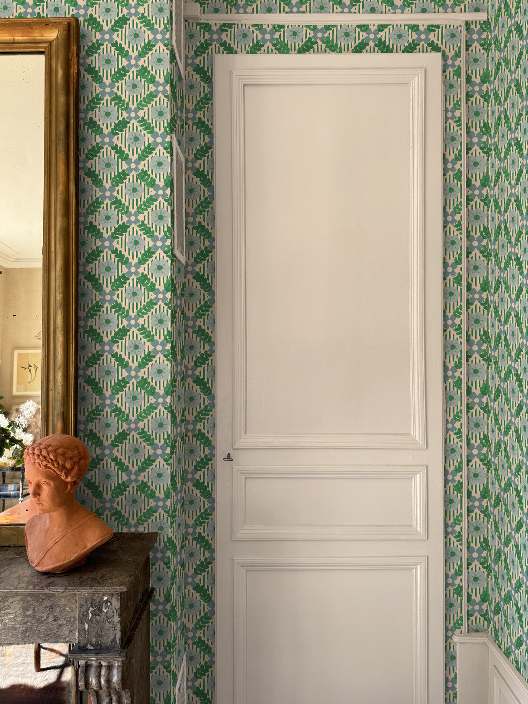 'Lattice Jardin' Wallpaper by Clare V. - Evergreen Sky