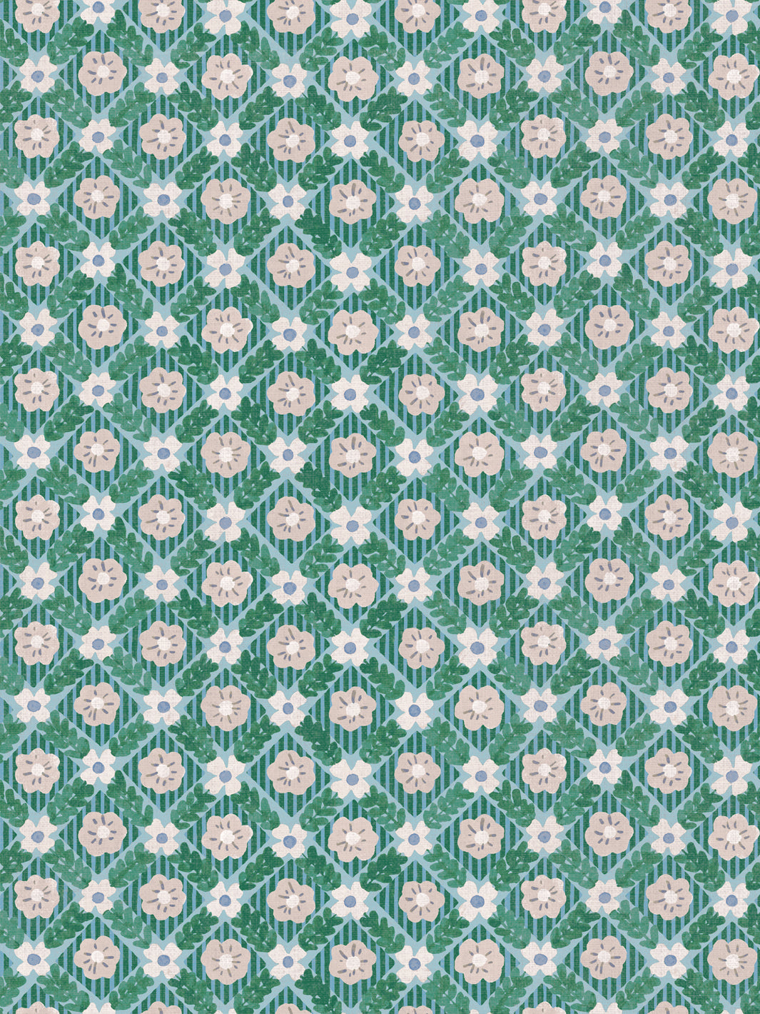 'Lattice Jardin' Linen Fabric by Clare V. - Azure Fern