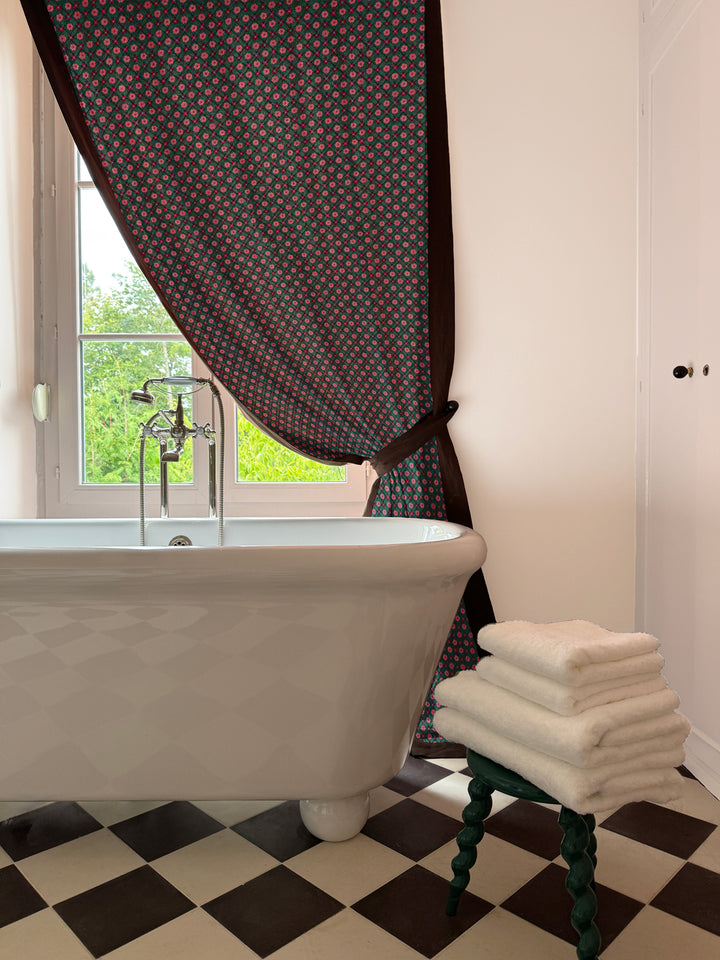 'Lattice Jardin' Linen Fabric by Clare V. - Deep Forest Red