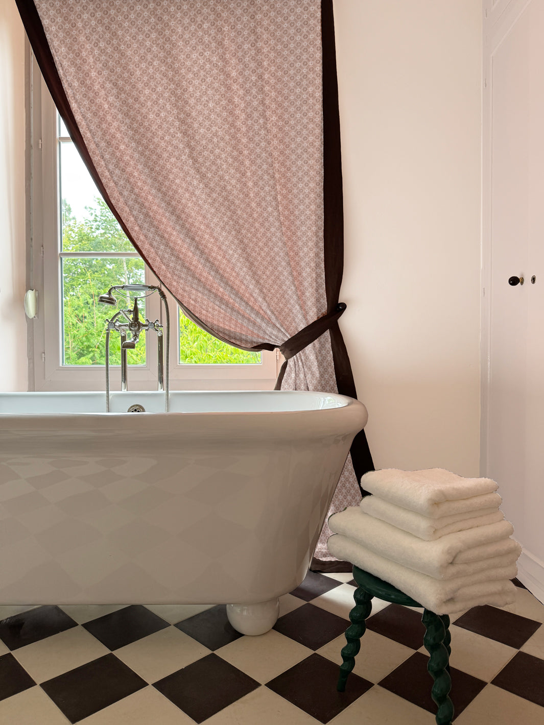 'Lattice Jardin' Linen Fabric by Clare V. - Dove Bisque