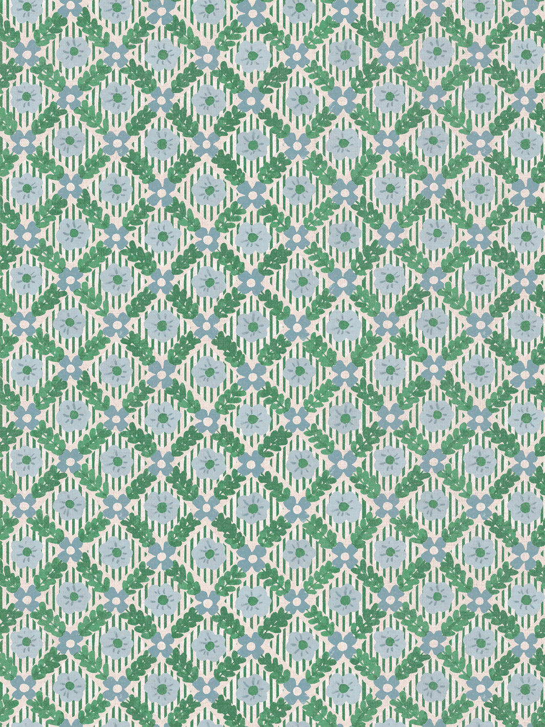 'Lattice Jardin' Linen Fabric by Clare V. - Evergreen Sky