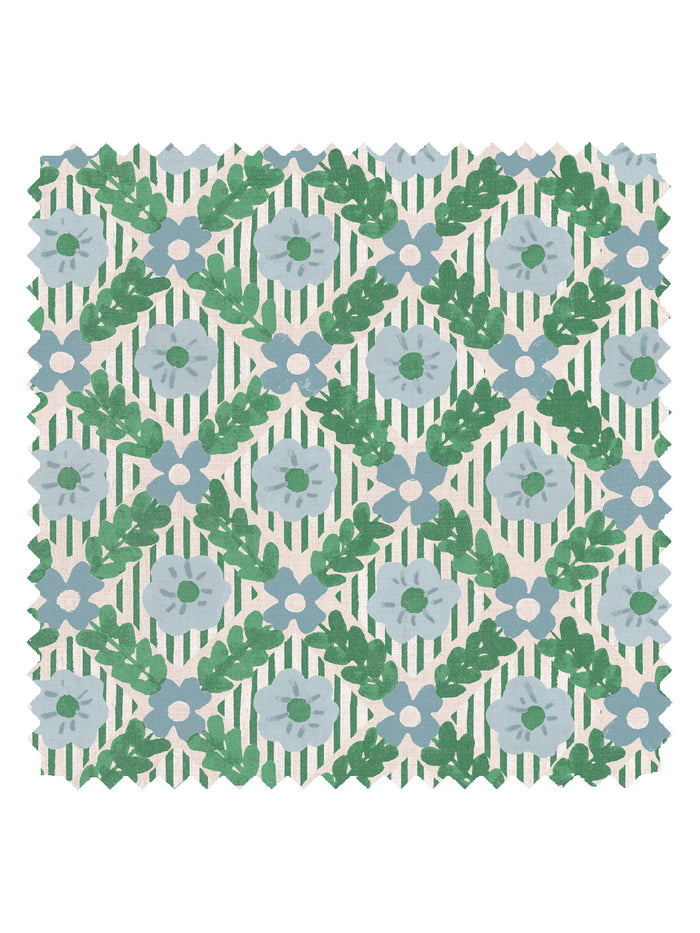 'Lattice Jardin' Linen Fabric by Clare V. - Evergreen Sky