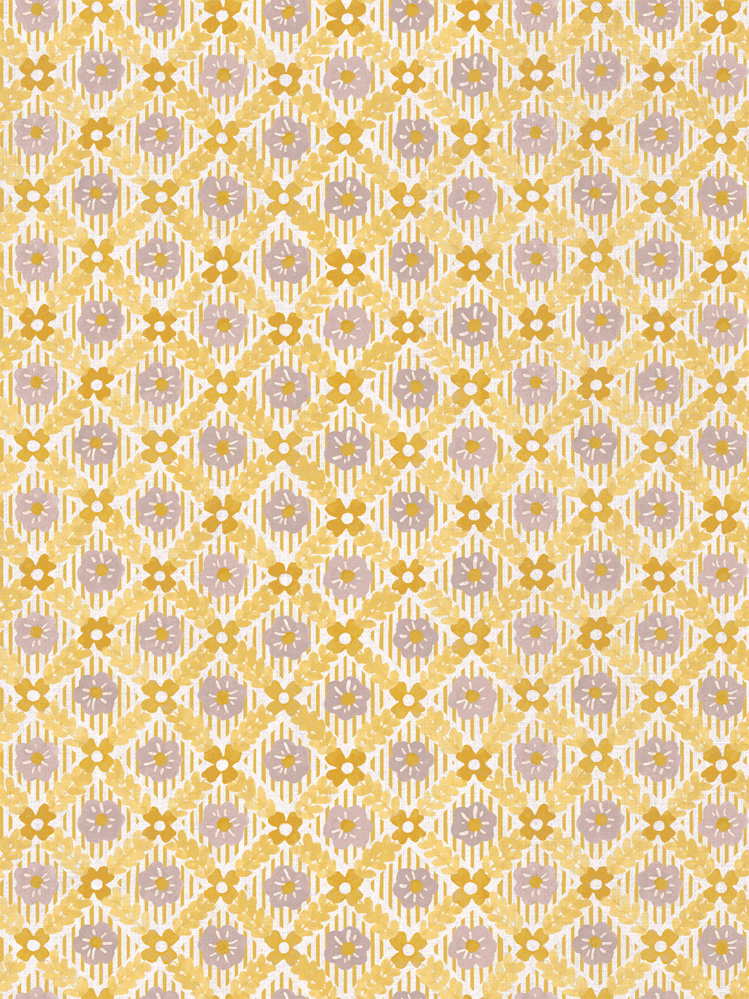 'Lattice Jardin' Linen Fabric by Clare V. - Gold Putty