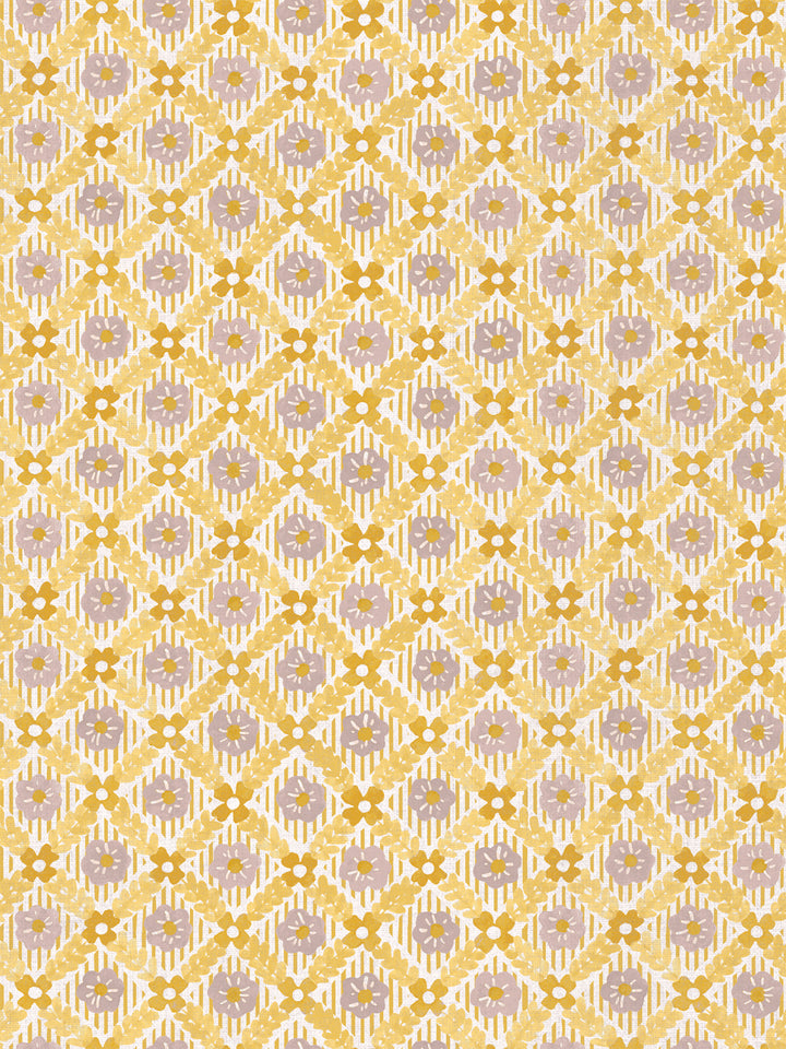 'Lattice Jardin' Linen Fabric by Clare V. - Gold Putty
