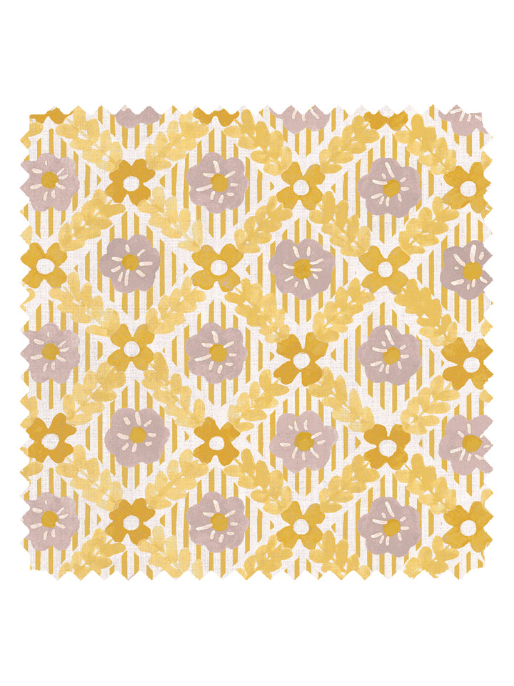 'Lattice Jardin' Linen Fabric by Clare V. - Gold Putty