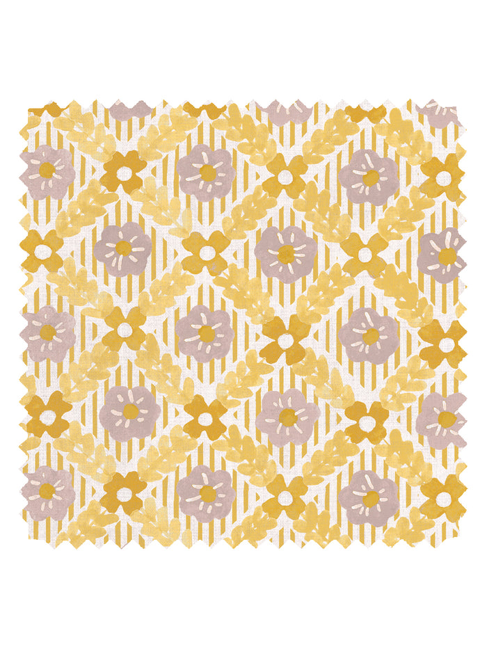 'Lattice Jardin' Linen Fabric by Clare V. - Gold Putty