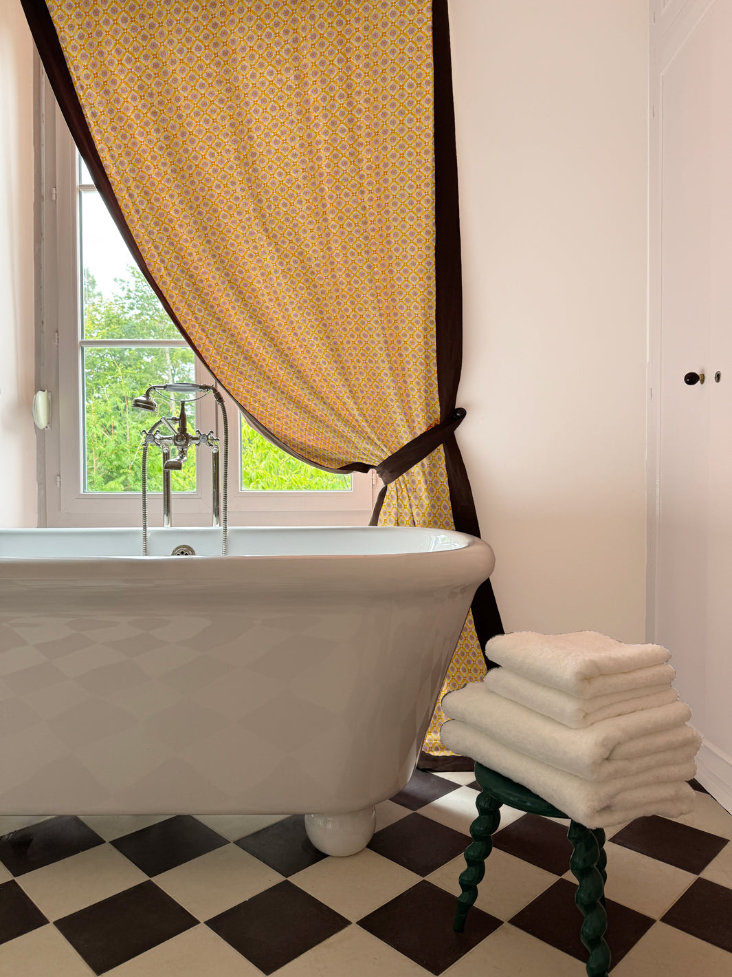 'Lattice Jardin' Linen Fabric by Clare V. - Gold Putty