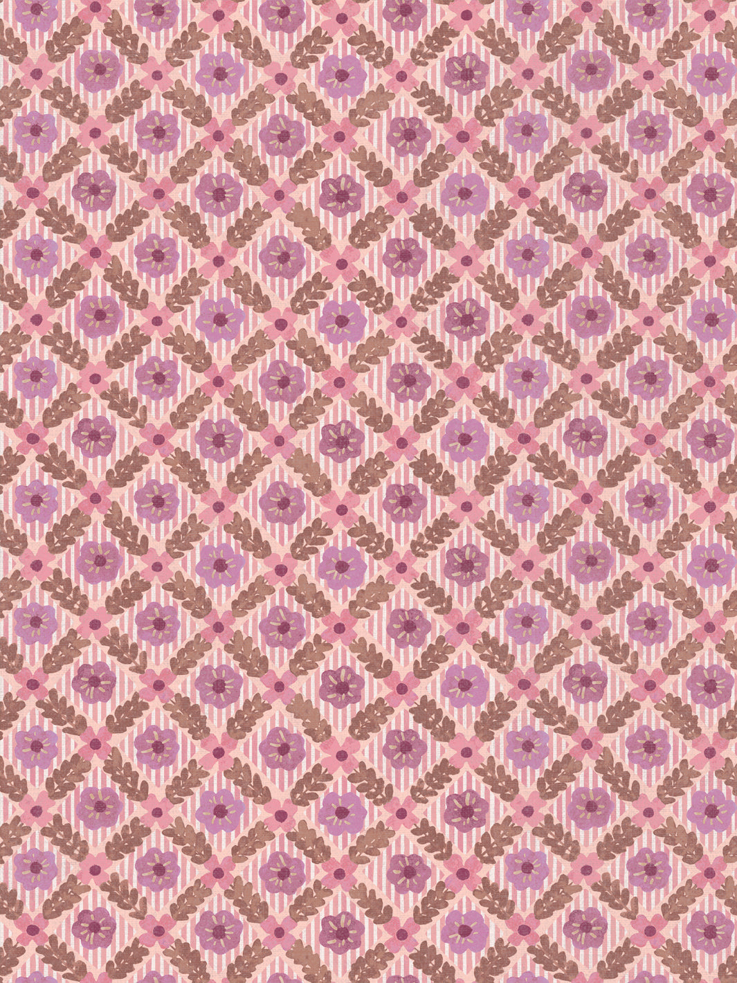 'Lattice Jardin' Linen Fabric by Clare V. - Lilac Pink