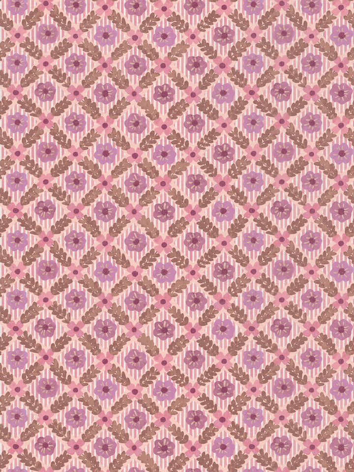 'Lattice Jardin' Linen Fabric by Clare V. - Lilac Pink
