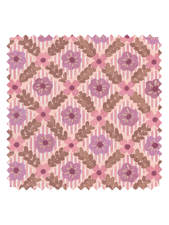 'Lattice Jardin' Linen Fabric by Clare V. - Lilac Pink