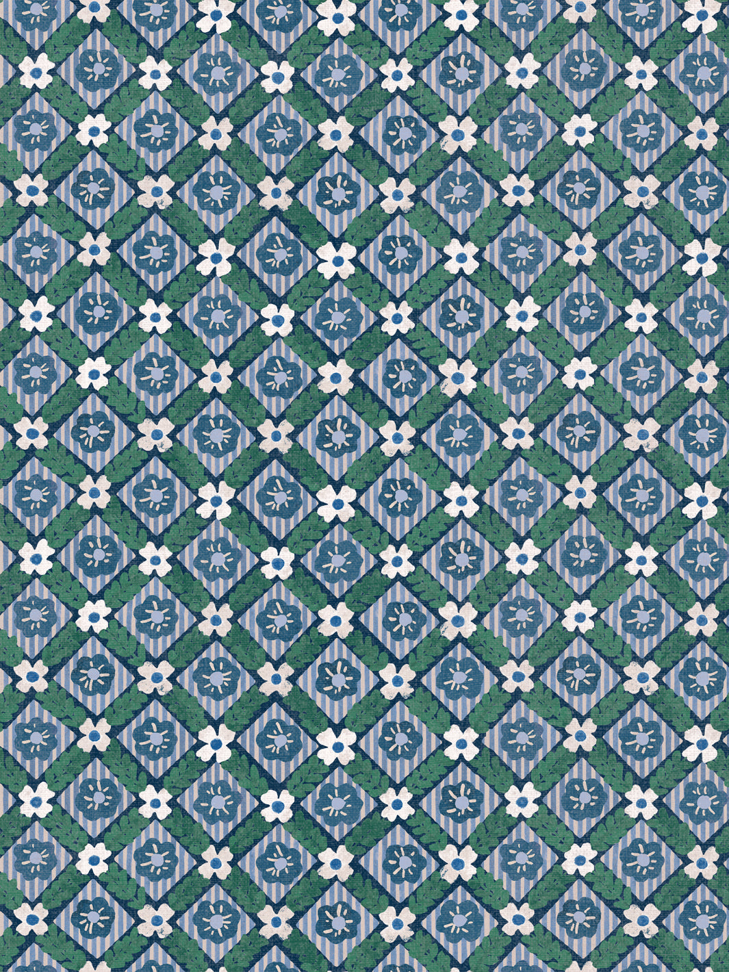 'Lattice Jardin' Linen Fabric by Clare V. - Navy Pine