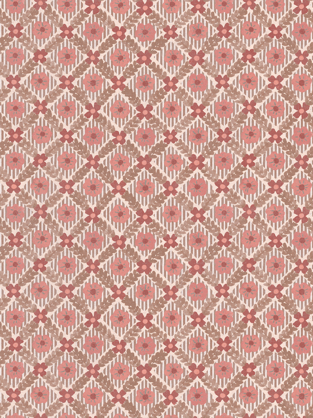 'Lattice Jardin' Linen Fabric by Clare V. - Red Clay