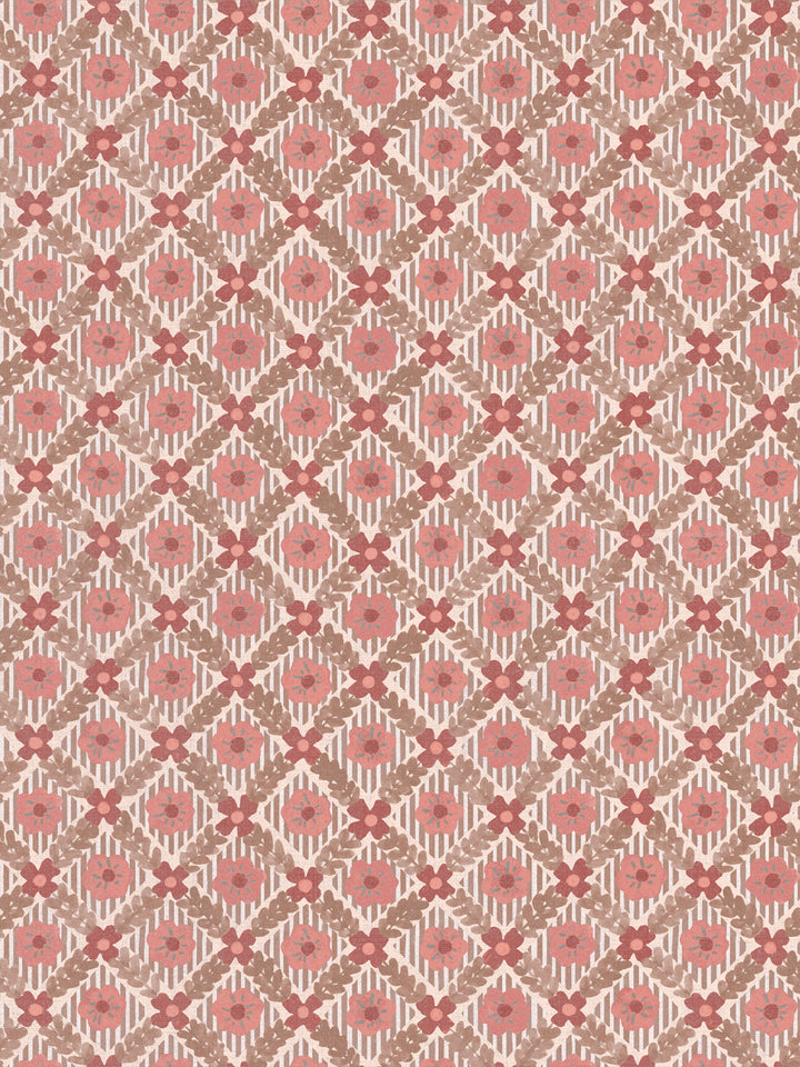 'Lattice Jardin' Linen Fabric by Clare V. - Red Clay