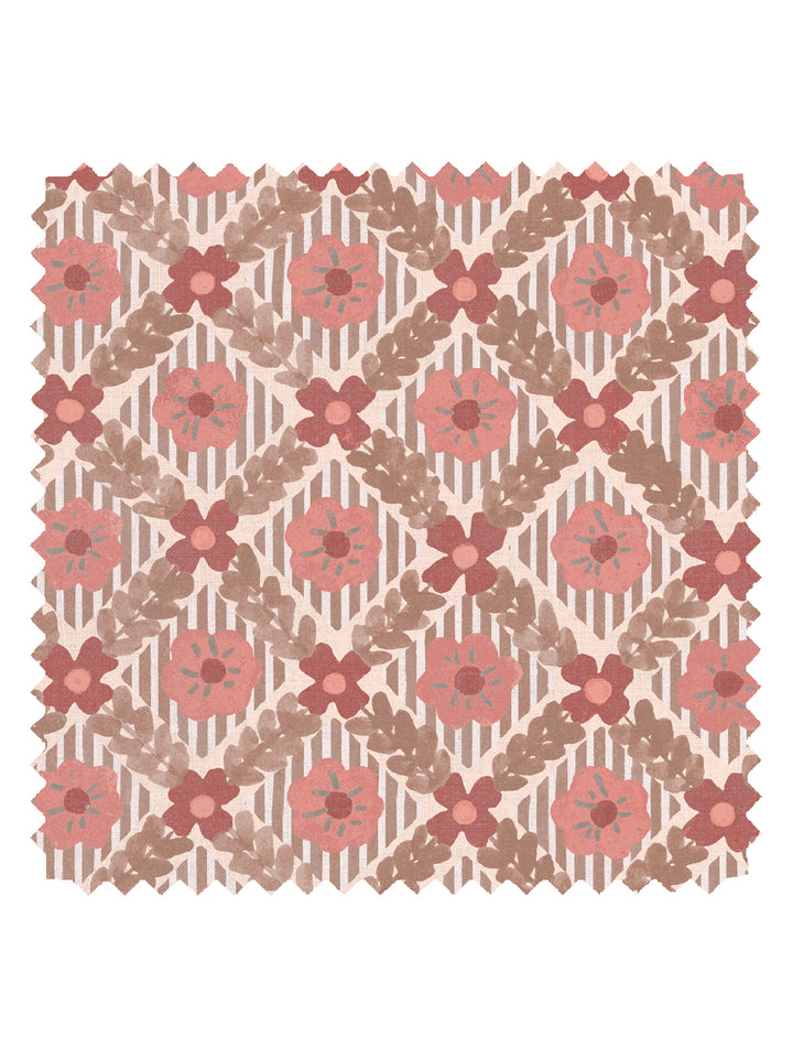 'Lattice Jardin' Linen Fabric by Clare V. - Red Clay