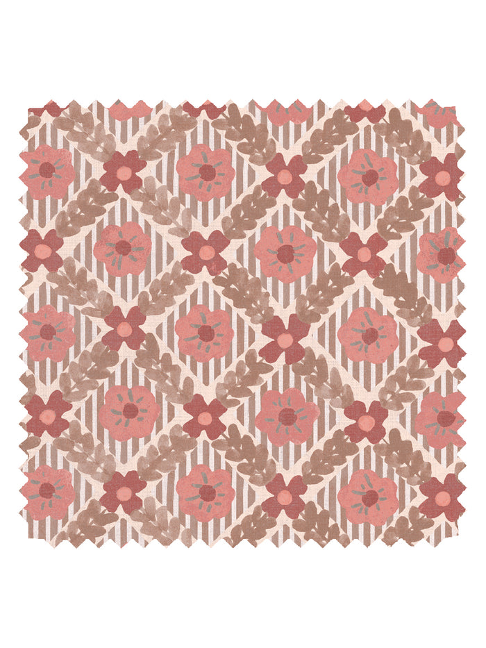 'Lattice Jardin' Linen Fabric by Clare V. - Red Clay