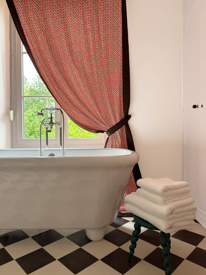 'Lattice Jardin' Linen Fabric by Clare V. - Red Clay