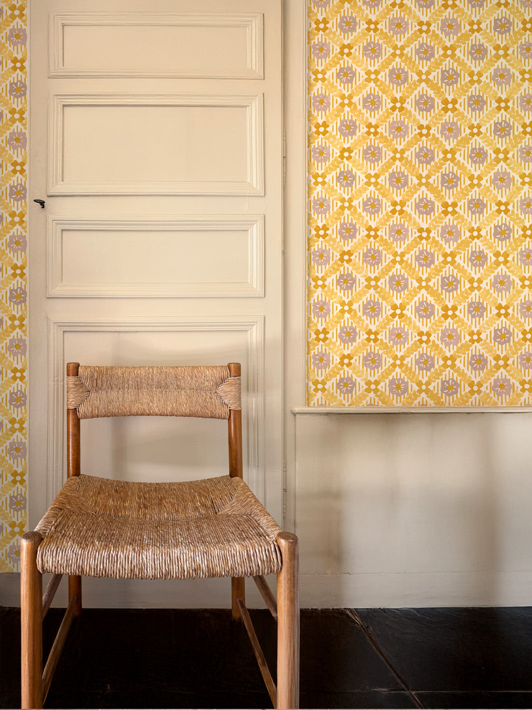'Lattice Jardin' Wallpaper by Clare V. - Gold Putty