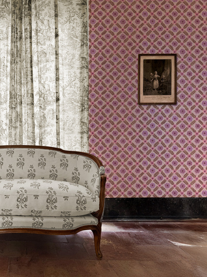 'Lattice Jardin' Wallpaper by Clare V. - Lilac Pink