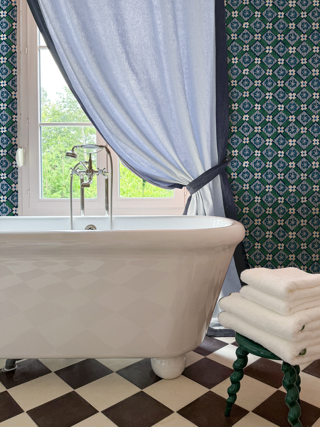 'Lattice Jardin' Wallpaper by Clare V. - Navy Pine
