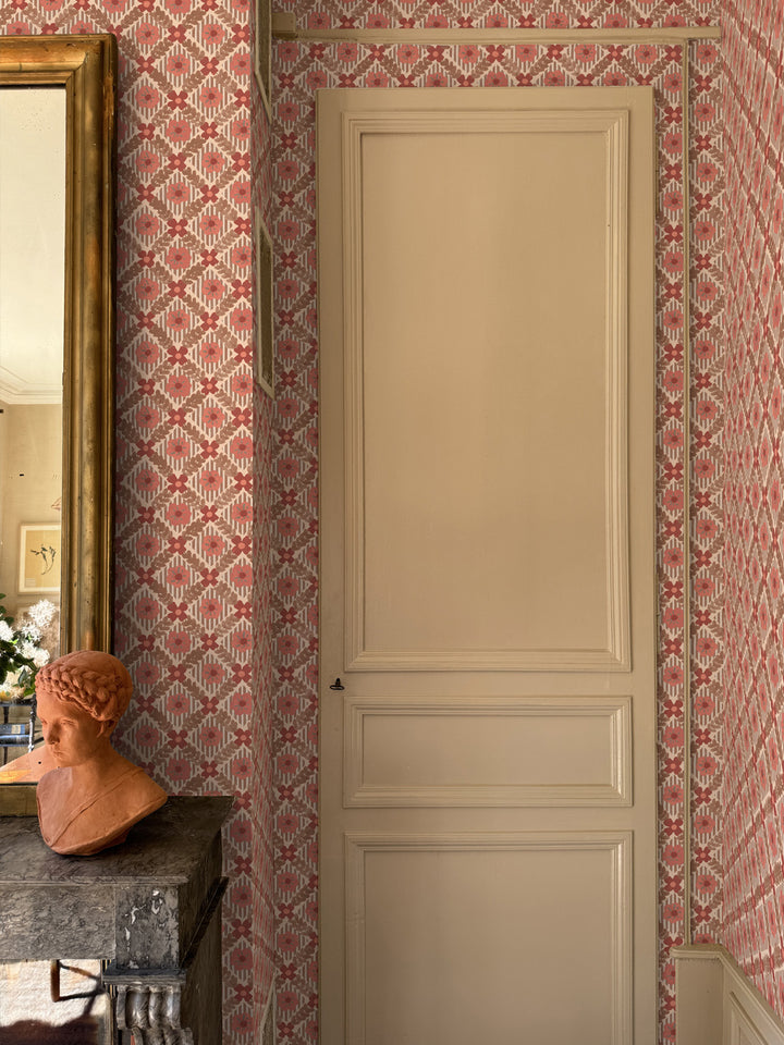 'Lattice Jardin' Wallpaper by Clare V. - Red Clay