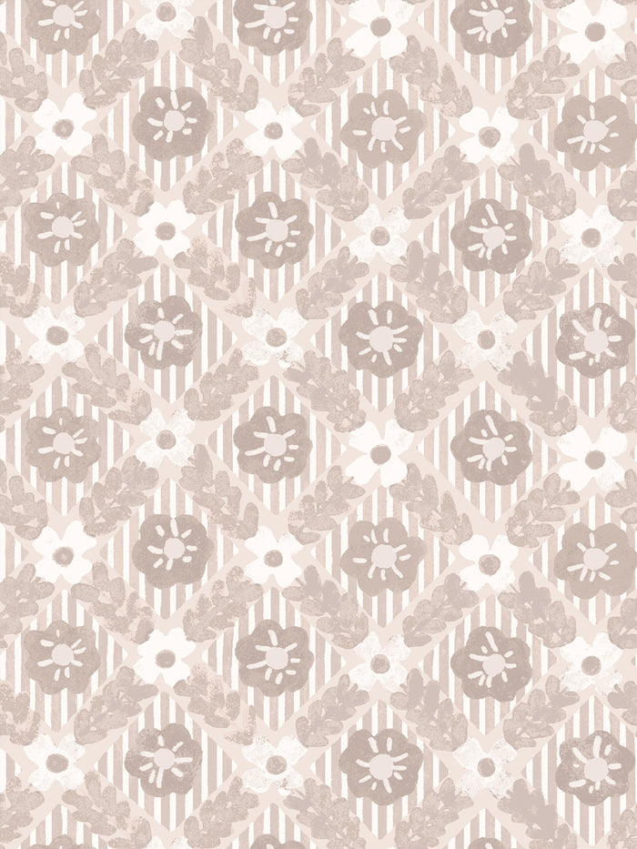 'Lattice Jardin' Wallpaper by Clare V. - Dove Bisque