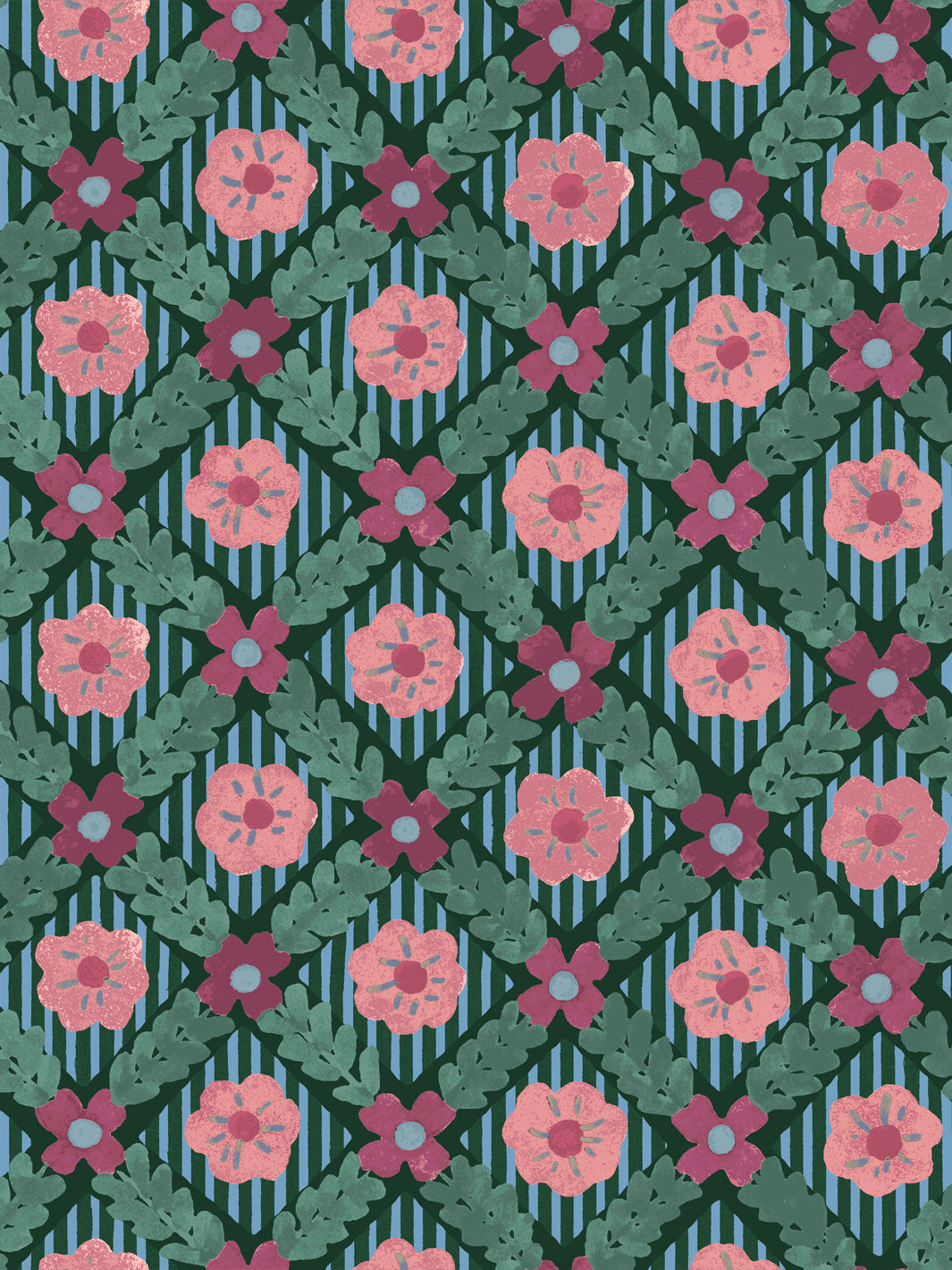 'Lattice Jardin' Wallpaper by Clare V. - Deep Forest Red