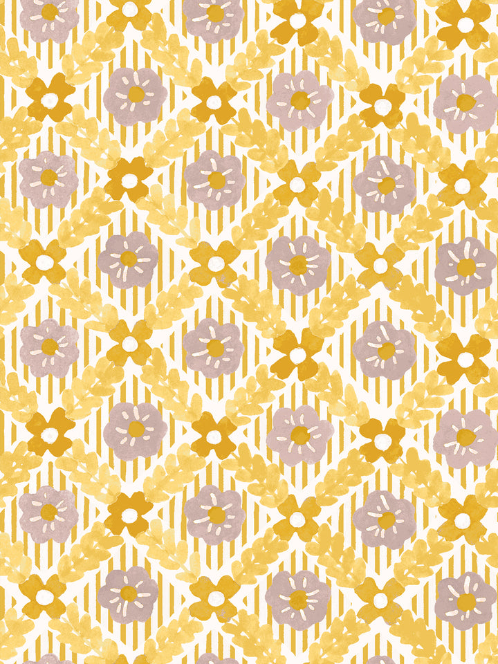 'Lattice Jardin' Wallpaper by Clare V. - Gold Putty