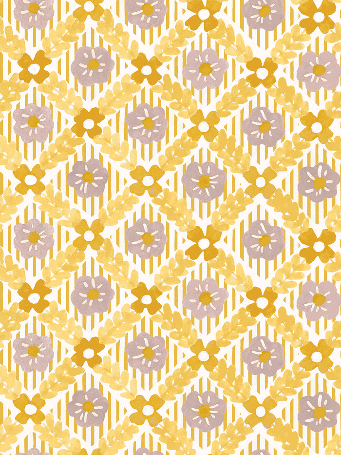 'Lattice Jardin' Wallpaper by Clare V. - Gold Putty