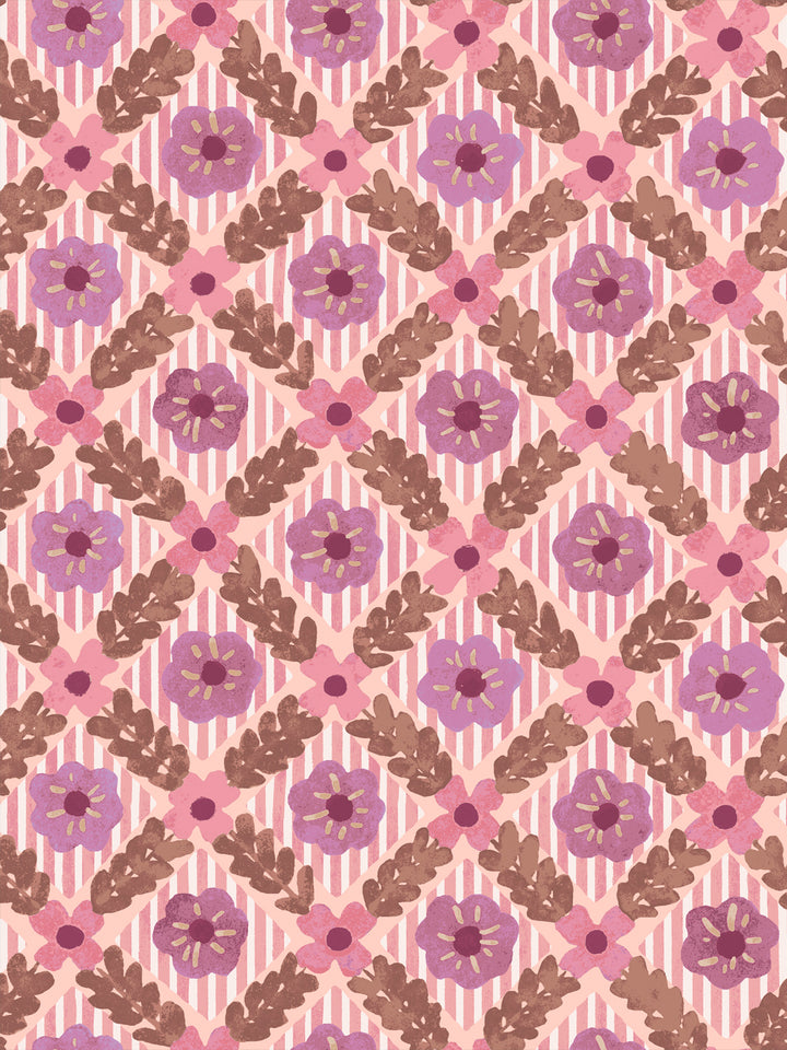 'Lattice Jardin' Wallpaper by Clare V. - Lilac Pink