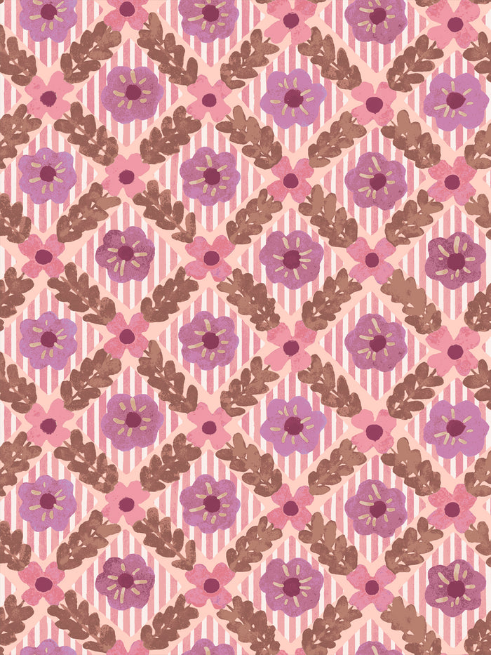 'Lattice Jardin' Wallpaper by Clare V. - Lilac Pink