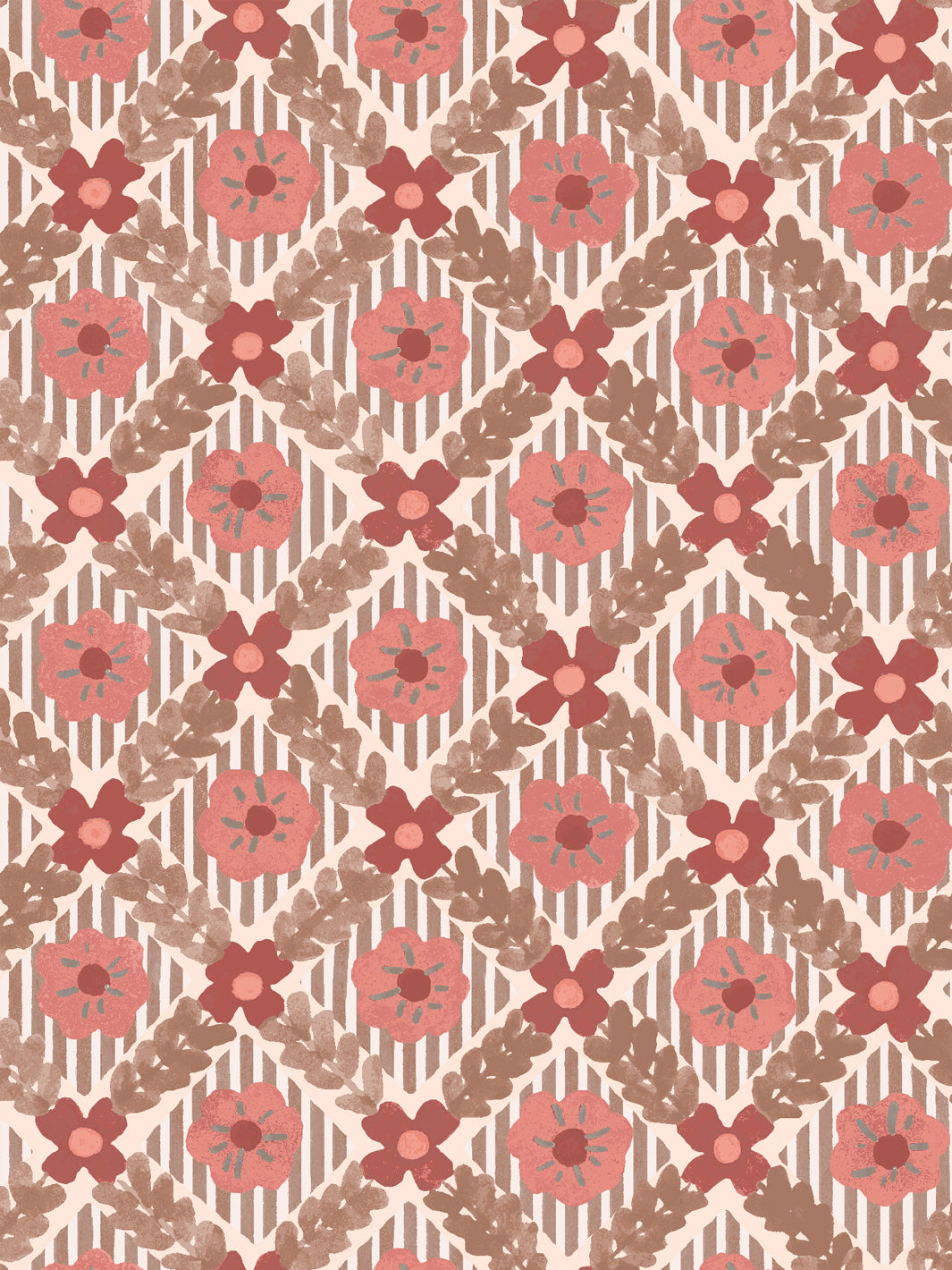 'Lattice Jardin' Wallpaper by Clare V. - Red Clay
