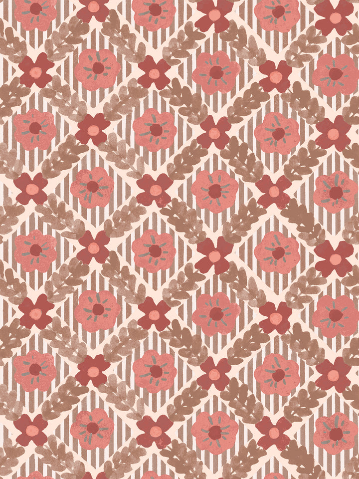'Lattice Jardin' Wallpaper by Clare V. - Red Clay