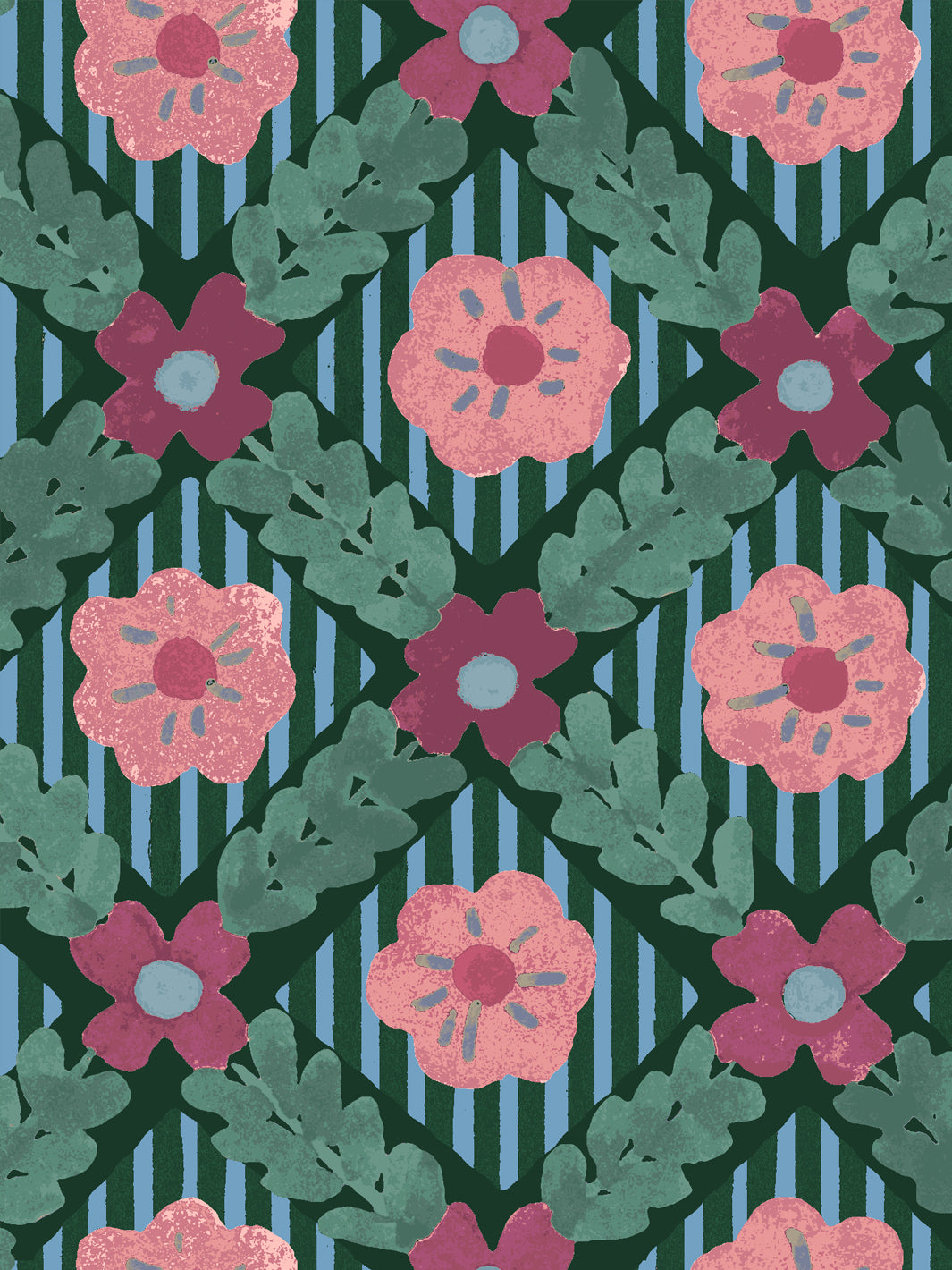 'Lattice Jardin' Wallpaper by Clare V. - Deep Forest Red