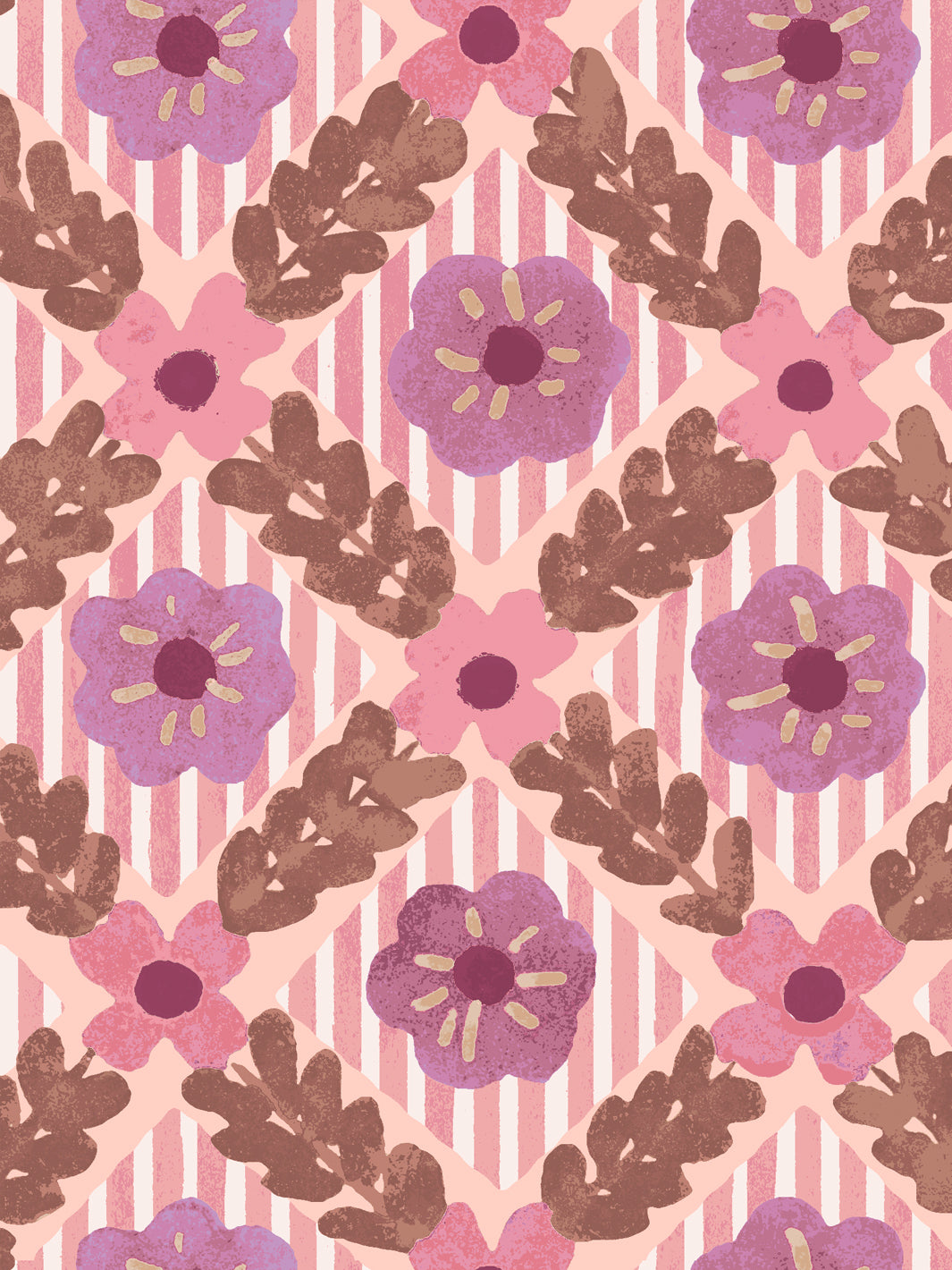 'Lattice Jardin' Wallpaper by Clare V. - Lilac Pink