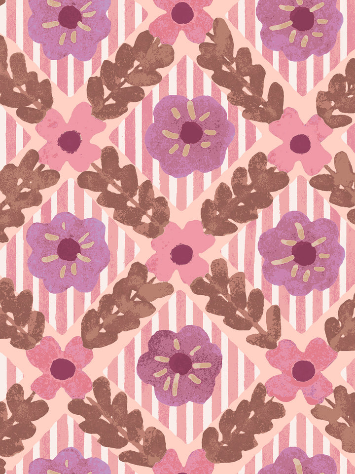 'Lattice Jardin' Wallpaper by Clare V. - Lilac Pink
