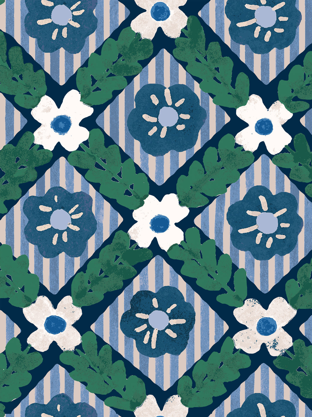 'Lattice Jardin' Wallpaper by Clare V. - Navy Pine