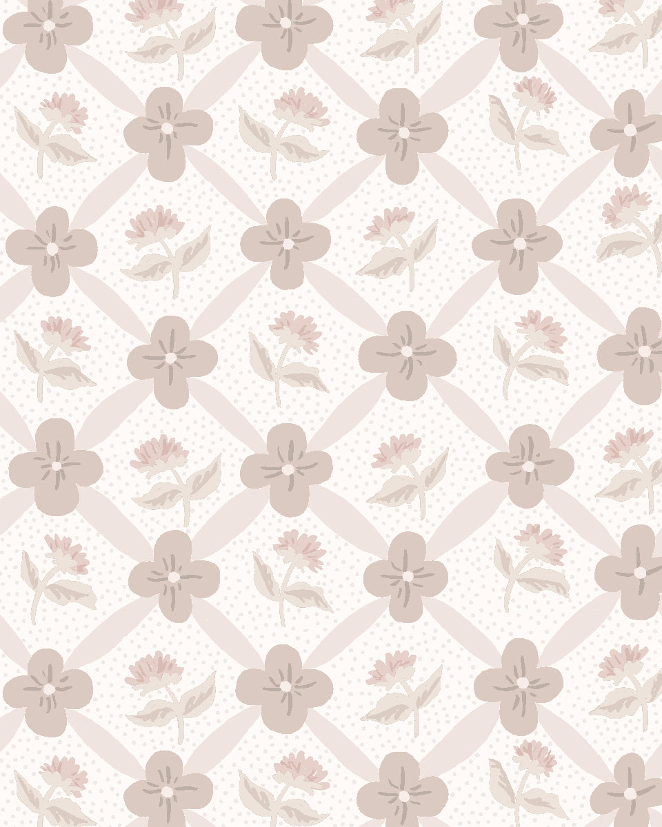 'Lattice Fleur' Wallpaper by Clare V. - Bisque Cream