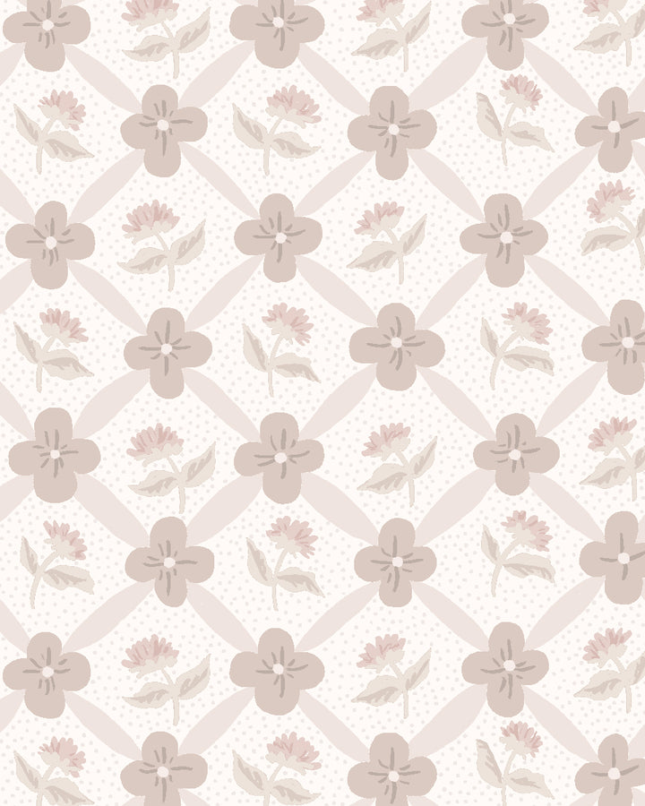 'Lattice Fleur' Wallpaper by Clare V. - Bisque Cream