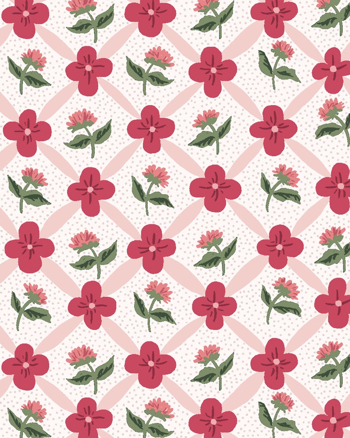 'Lattice Fleur' Wallpaper by Clare V. - Rouge Green