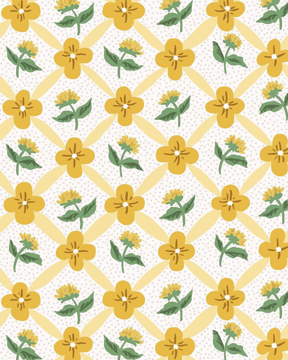 'Lattice Fleur' Wallpaper by Clare V. - Yellow Green