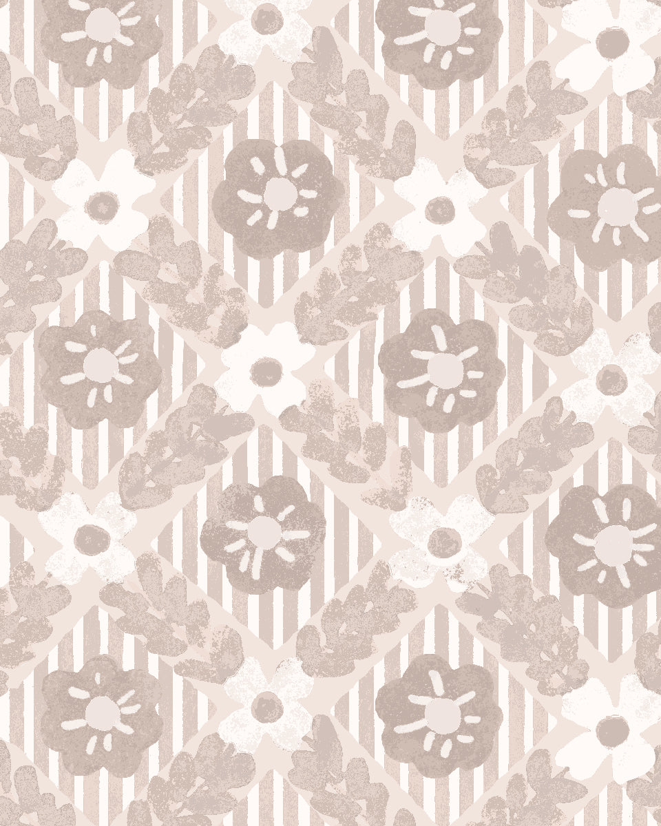 'Lattice Jardin' Wallpaper by Clare V. - Dove Bisque