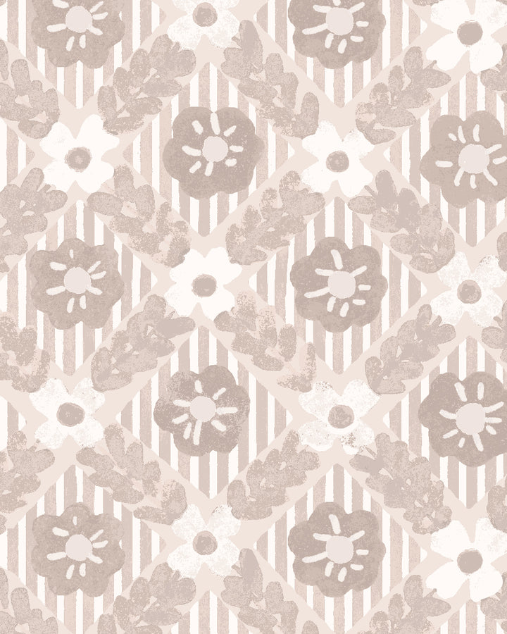 'Lattice Jardin' Wallpaper by Clare V. - Dove Bisque