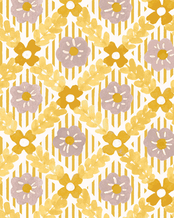 'Lattice Jardin' Wallpaper by Clare V. - Gold Putty