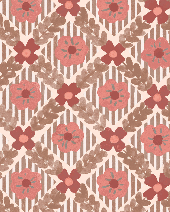 'Lattice Jardin' Wallpaper by Clare V. - Red Clay